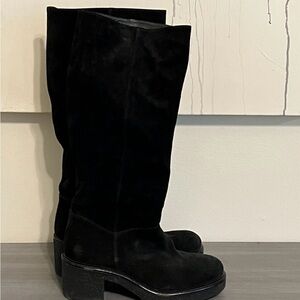 Janet Black Suede Knee-High Boots EUC